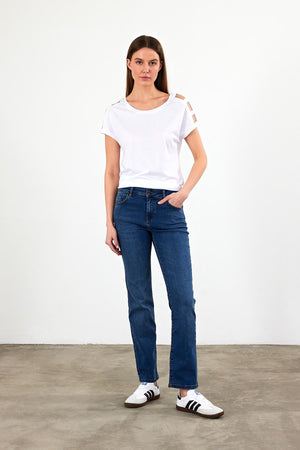 Kadın Gabriel Dark Blue Straight Fit Jean Pantolon (Lyocell)