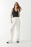 Kadın Geniş Paça Keten Beach Pantolon - Fildişi
