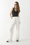 Kadın Geniş Paça Keten Beach Pantolon - Fildişi
