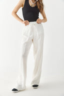 Kadın Geniş Paça Keten Beach Pantolon - Fildişi