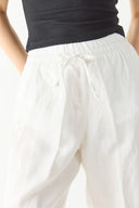 Kadın Geniş Paça Keten Beach Pantolon - Fildişi