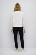 Kadın Göğsü Baskılı Basic Sweatshirt %100 Pamuk - Fildişi