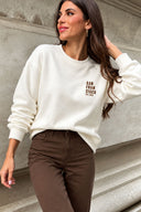 Kadın Göğsü Baskılı Basic Sweatshirt %100 Pamuk-Fildişi