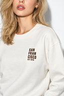 Kadın Göğsü Baskılı Basic Sweatshirt %100 Pamuk-Fildişi