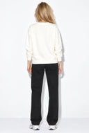 Kadın Göğsü Baskılı Basic Sweatshirt %100 Pamuk-Fildişi