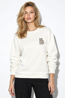 Kadın Göğsü Baskılı Basic Sweatshirt %100 Pamuk-Fildişi