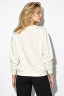 Kadın Göğsü Baskılı Basic Sweatshirt %100 Pamuk-Fildişi