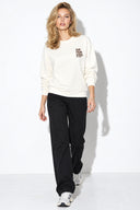 Kadın Göğsü Baskılı Basic Sweatshirt %100 Pamuk-Fildişi