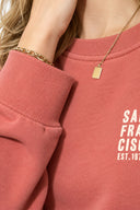 Kadın Göğsü Baskılı Basic Sweatshirt %100 Pamuk-Gülkurusu