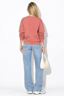 Kadın Göğsü Baskılı Basic Sweatshirt %100 Pamuk-Gülkurusu