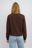 Kadın Göğsü Baskılı Basic Sweatshirt %100 Pamuk - Kahverengi