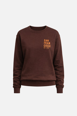 Kadın Göğsü Baskılı Basic Sweatshirt %100 Pamuk - Kahverengi