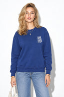 Kadın Göğsü Baskılı Basic Sweatshirt %100 Pamuk-Navy