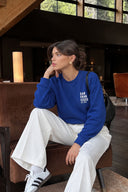 Kadın Göğsü Baskılı Basic Sweatshirt %100 Pamuk-Navy