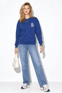 Kadın Göğsü Baskılı Basic Sweatshirt %100 Pamuk-Navy