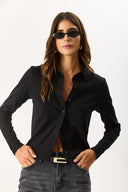 Kadın Gömlek Formlu Kaşkorse Tişört - Siyah