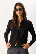 Kadın Gömlek Formlu Kaşkorse Tişört - Siyah