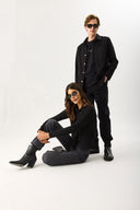 Kadın Gömlek Formlu Kaşkorse Tişört - Siyah