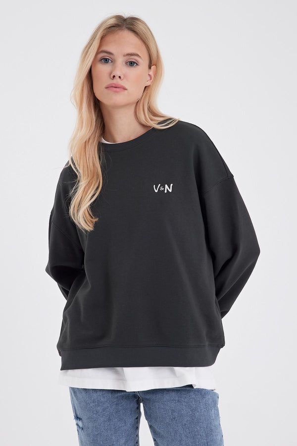 Good Wibes Baskılı Sweatshirt - ANTRASİT