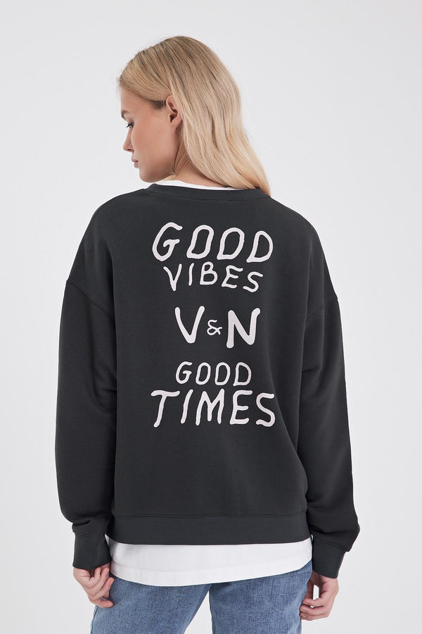 Good Wibes Baskılı Sweatshirt - ANTRASİT