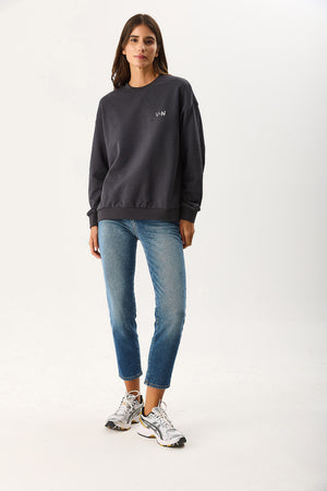 Kadın Good Wibes Baskılı Sweatshirt %100 Pamuk - Antrasit