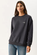 Kadın Good Wibes Baskılı Sweatshirt %100 Pamuk - Antrasit