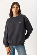 Kadın Good Wibes Baskılı Sweatshirt %100 Pamuk - Antrasit