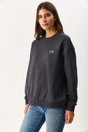 Kadın Good Wibes Baskılı Sweatshirt %100 Pamuk - Antrasit