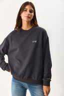 Kadın Good Wibes Baskılı Sweatshirt %100 Pamuk - Antrasit