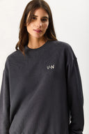 Kadın Good Wibes Baskılı Sweatshirt %100 Pamuk - Antrasit