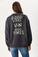 Kadın Good Wibes Baskılı Sweatshirt %100 Pamuk - Antrasit