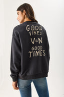 Kadın Good Wibes Baskılı Sweatshirt %100 Pamuk - Antrasit