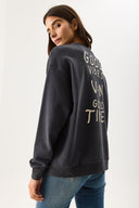 Kadın Good Wibes Baskılı Sweatshirt %100 Pamuk - Antrasit