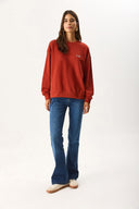 Kadın Good Wibes Baskılı Sweatshirt %100 Pamuk - Kiremit