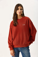 Kadın Good Wibes Baskılı Sweatshirt %100 Pamuk - Kiremit