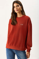 Kadın Good Wibes Baskılı Sweatshirt %100 Pamuk - Kiremit