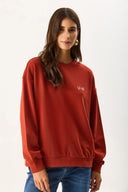 Kadın Good Wibes Baskılı Sweatshirt %100 Pamuk - Kiremit