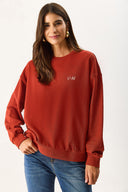 Kadın Good Wibes Baskılı Sweatshirt %100 Pamuk - Kiremit