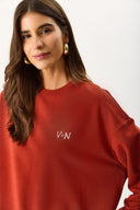 Kadın Good Wibes Baskılı Sweatshirt %100 Pamuk - Kiremit