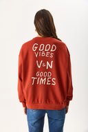Kadın Good Wibes Baskılı Sweatshirt %100 Pamuk - Kiremit