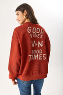 Kadın Good Wibes Baskılı Sweatshirt %100 Pamuk - Kiremit