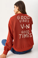 Kadın Good Wibes Baskılı Sweatshirt %100 Pamuk - Kiremit