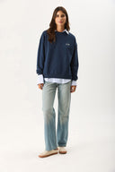 Kadın Good Wibes Baskılı Sweatshirt %100 Pamuk - Lacivert