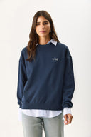 Kadın Good Wibes Baskılı Sweatshirt %100 Pamuk - Lacivert