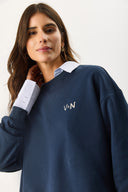 Kadın Good Wibes Baskılı Sweatshirt %100 Pamuk - Lacivert