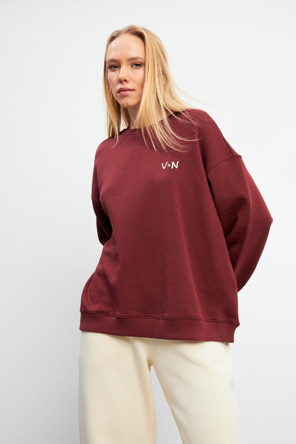 Kadın Good Wibes Kestane Baskılı Sweatshirt