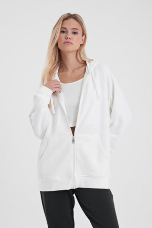 Kadın Grace Fildişi Kapüşonlu Fermuarlı Regular Fit Basic Sweatshirt