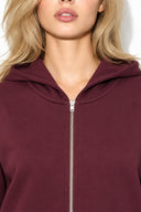 Kadın Grace Kapüşonlu Fermuarlı İnterlok Sweatshirt-Bordo