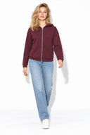 Kadın Grace Kapüşonlu Fermuarlı İnterlok Sweatshirt-Bordo