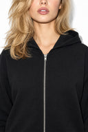 Kadın Grace Kapüşonlu Fermuarlı İnterlok Sweatshirt-Siyah